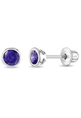 small 4mm silver bezel purple cz birthstone baby earrings